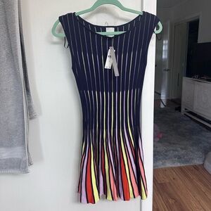 Maeve Navy and Multicolor Striped Mini Dress